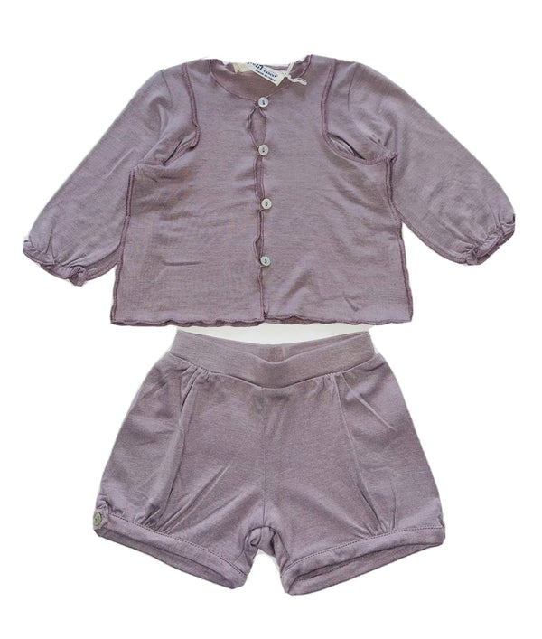 Le petit coco Baby Girls Purple Set Of Cardigan And Shorts