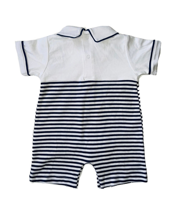 KISSY KISSY Baby Boys Collared Sailor Romper White/ Blue