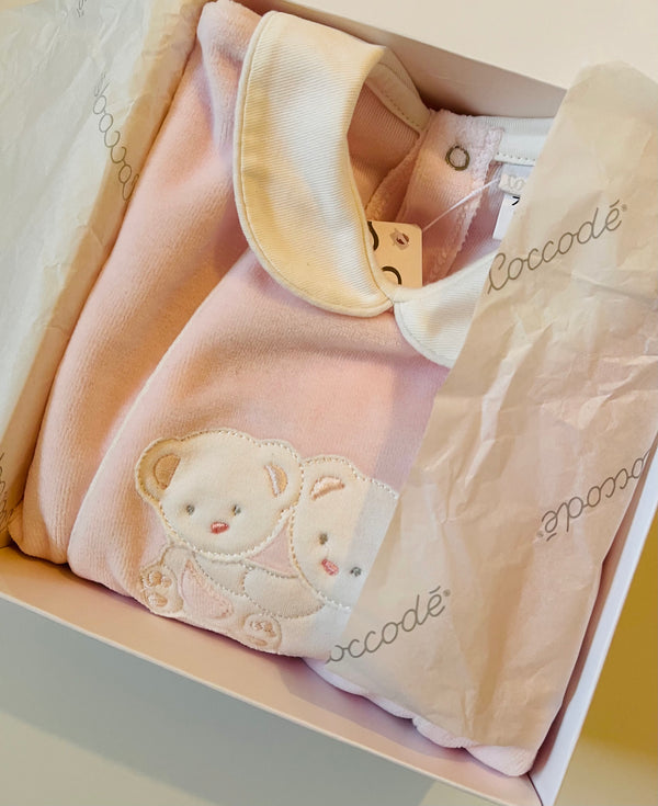 COCCODE' Baby Girl Light Pink Collared Babygrow With Bear Patch