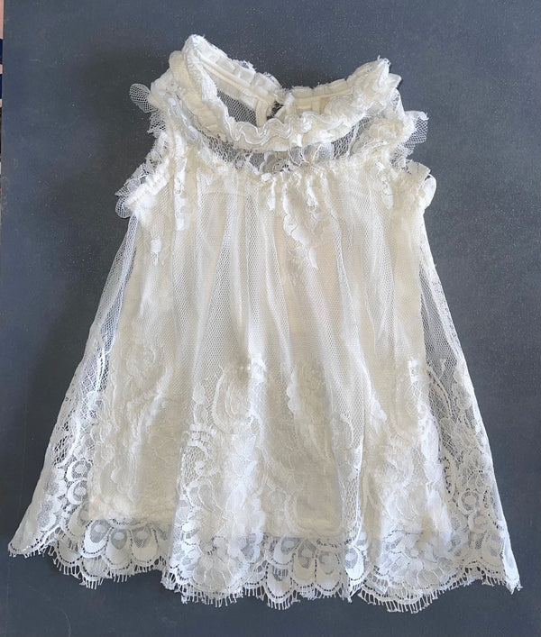 MICROBE by MISS GRANT Girls Ivory Floral Lace Dress