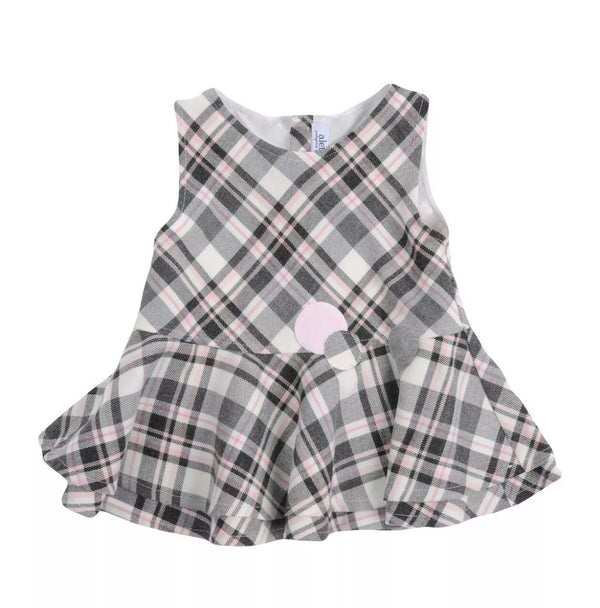 ALETTA Baby Girl Tartan Dress Grey & Pink & White