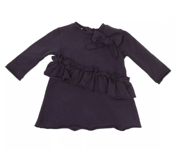 LE BEBE Baby Girl Shift Dress With Ruffle Trim And Bow With Logo
