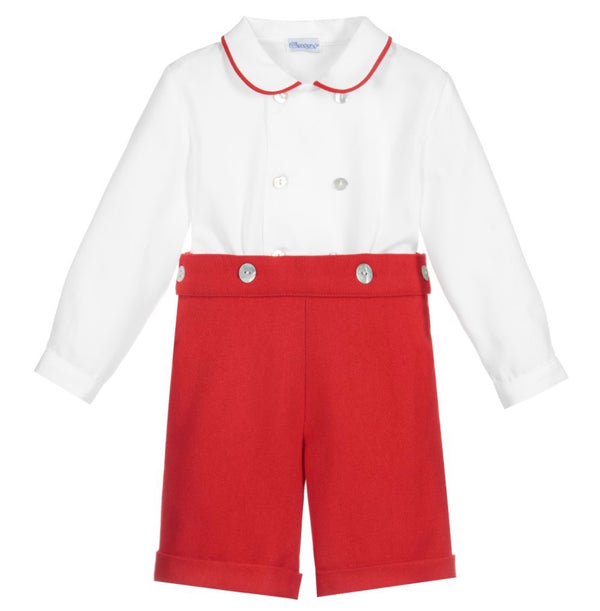 ANCAR Red & White Boys Buster Suit With Collared Shirt & Shorts