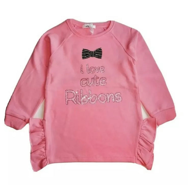 GAIALUNA Girls Pink Maxi Jumper With Ruffle And Bow