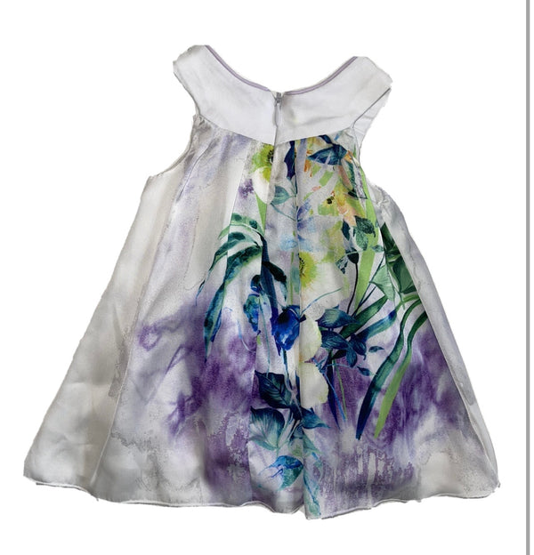 GF FERRE' Baby Girl Silky Dress Multicoloured Floral Pattern With Front Logo