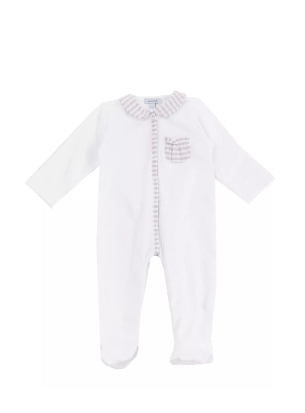 ABSORBA Baby Girl White Collared Cotton Babygrow With Gingham Pattern