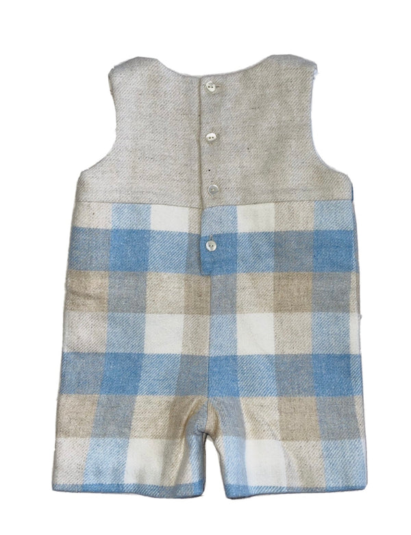 Purete' du bebe Wool Baby Romper Light Blue / Beige Chess Pattern