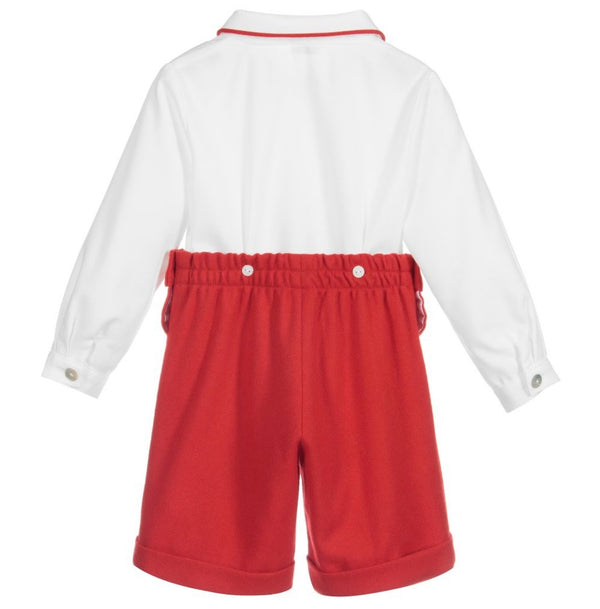 ANCAR Red & White Boys Buster Suit With Collared Shirt & Shorts