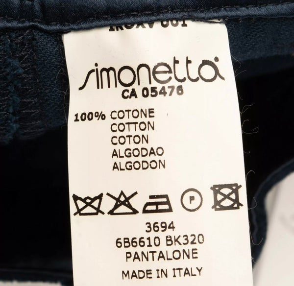 SIMONETTA Tiny Boys Navy Blue Velour & Satin Trousers With Logo