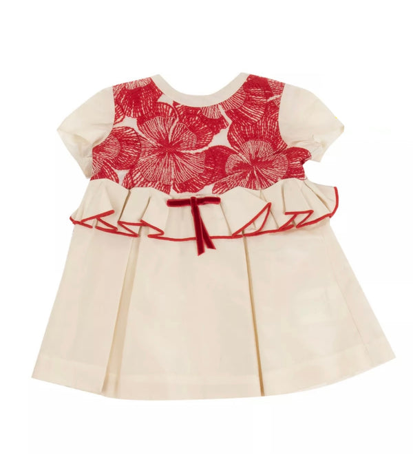 I PINCO PALLINO Girls Beige & Red Embroidered Floral Dress