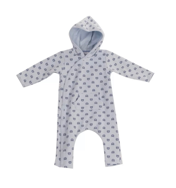 ABSORBA Sweat Romper Hooded Light Blue With Bear Pattern