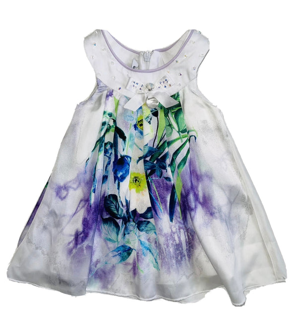 GF FERRE' Baby Girl Silky Dress Multicoloured Floral Pattern With Front Logo