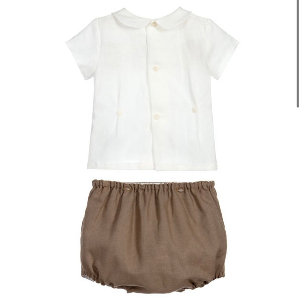 Ancar Baby Set Beige Shorts And White Shirt