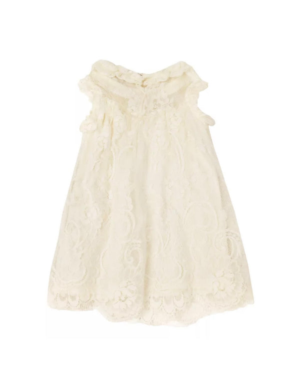 MICROBE by MISS GRANT Girls Ivory Floral Lace Dress