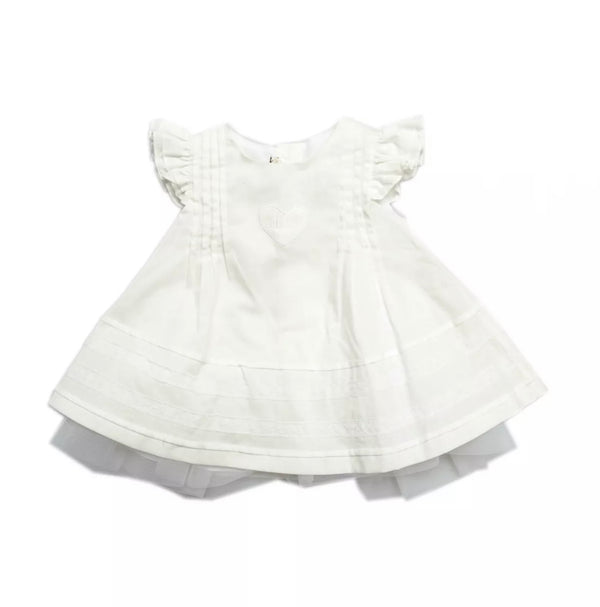 LE BEBE Baby Girl Ivory Cotton Dress With Front Heart Logo