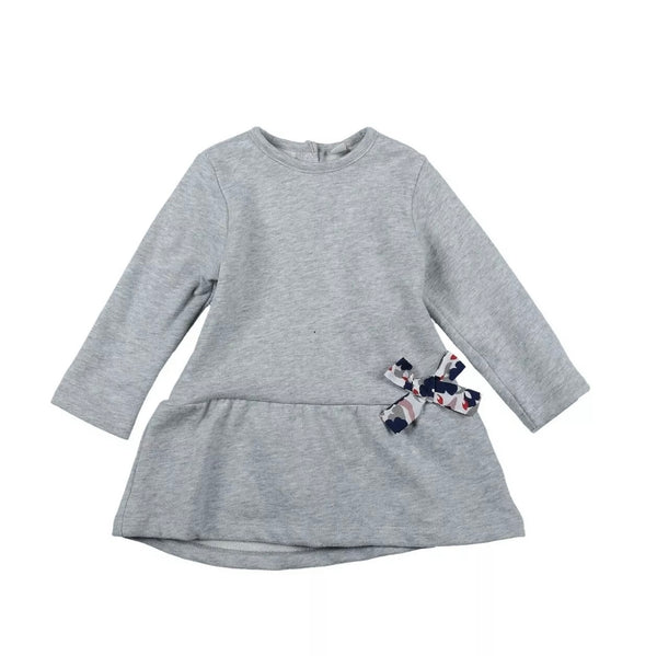 ESPRIT Girls Grey Dress With Front Bow Detail 100% Cotton