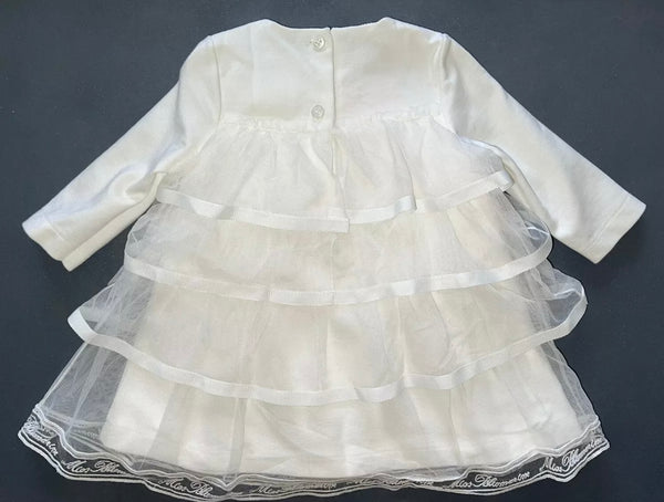 MISS BLUMARINE Baby Girl White Tulle Dress With Embroidered Logo