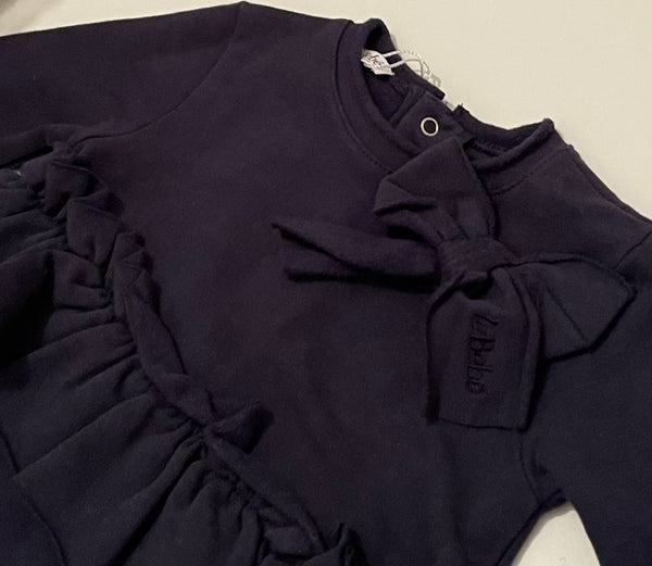 LE BEBE Baby Girl Shift Dress With Ruffle Trim And Bow With Logo