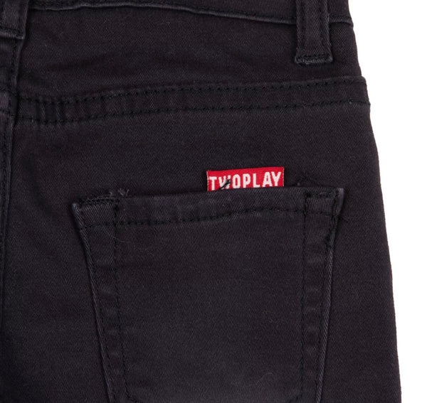 TWO PLAY Boys Gabardine Navy Blue Trousers With Logo