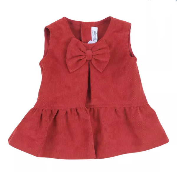 ALETTA Baby Girl Red Corduroy Flounce Dress With Bow