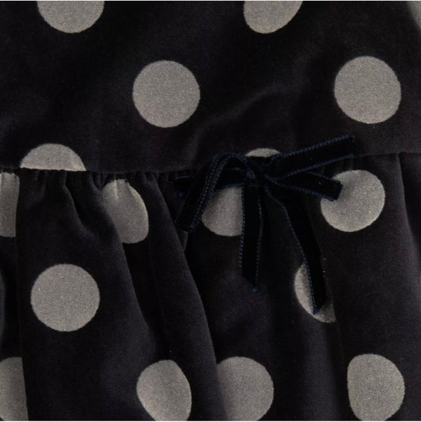 PERDIPIU' Girls Navy Blue Velvet Dress With Polka Dots Pattern