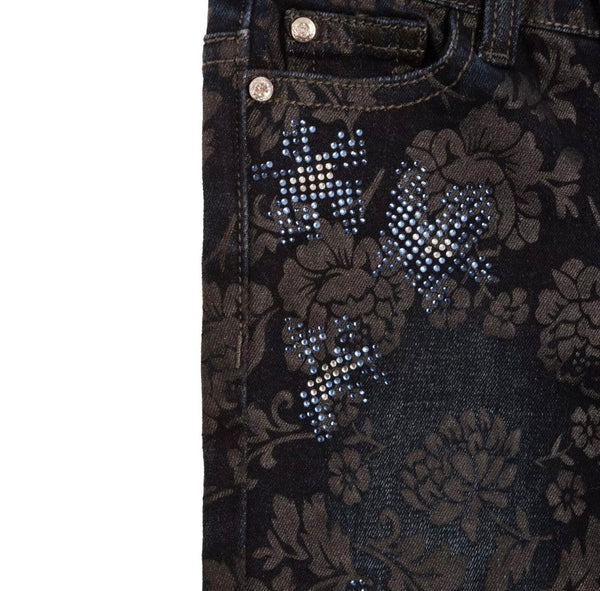 BYBLOS Baby Girl Navy Blue Jeans With Floral Pattern