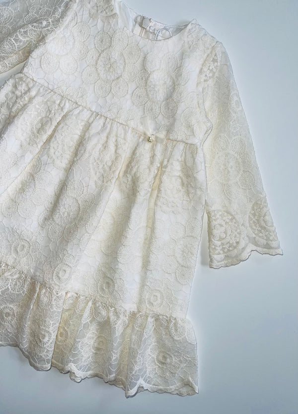 NINNAOH Baby Girl Luxury Tulle Embroidered Ivory Dress