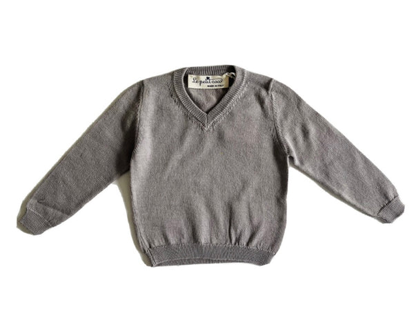 LE PETIT COCO Baby Grey V-Neck Knitted Jumper 100% Cotton