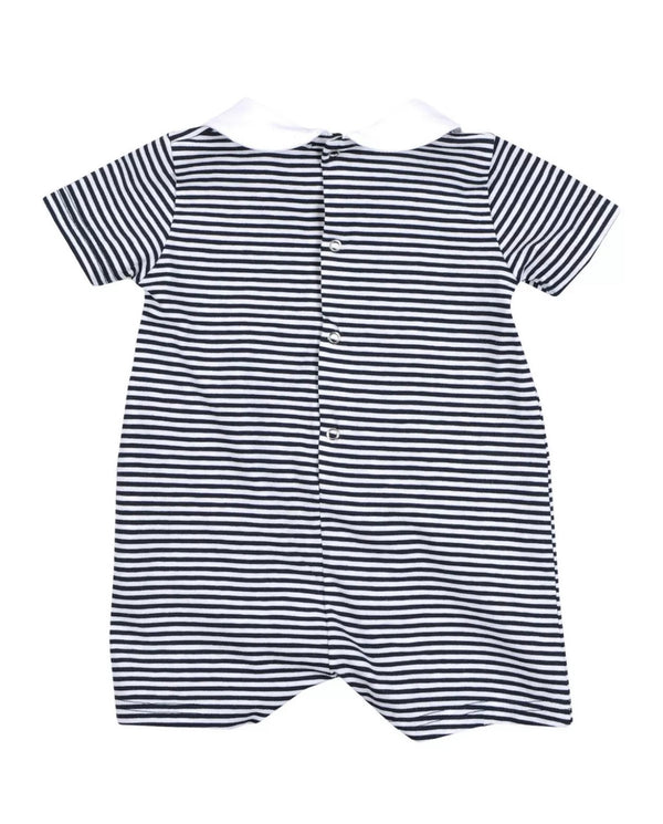 STORY LORIS White & Navy Blue Stripped Baby Romper