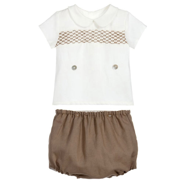 Ancar Baby Set Beige Shorts And White Shirt