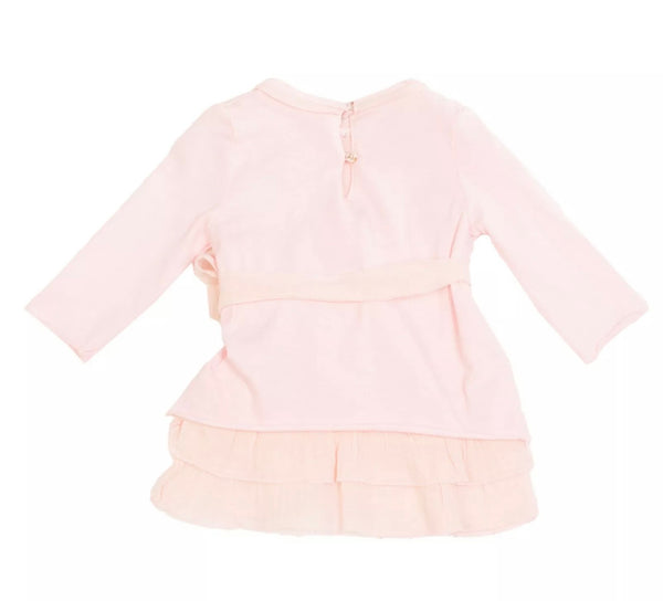 LE PETIT COCO Baby Girl Light Pink Dress Layered With Tie Belt