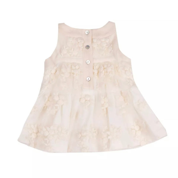 MONNALISA Bebe Girls Ivory Dress With Floral Embroidered Tulle