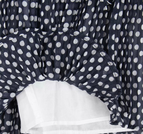 IL GUFO Baby Girls Navy Blue & White Polka Dots Dress With Bow