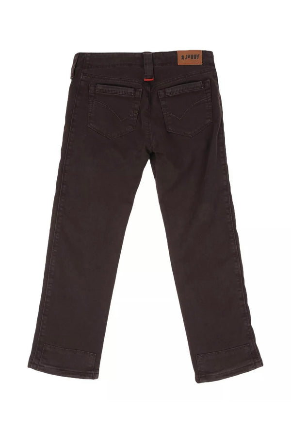 JAGGY Boys Gabardine Brown Trousers With Embroidered Logo