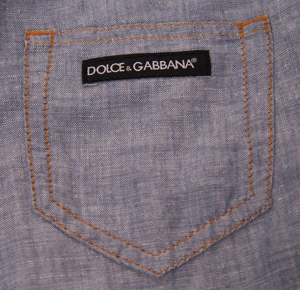 DOLCE & GABBANA Light Blue Linen Trousers With Logo