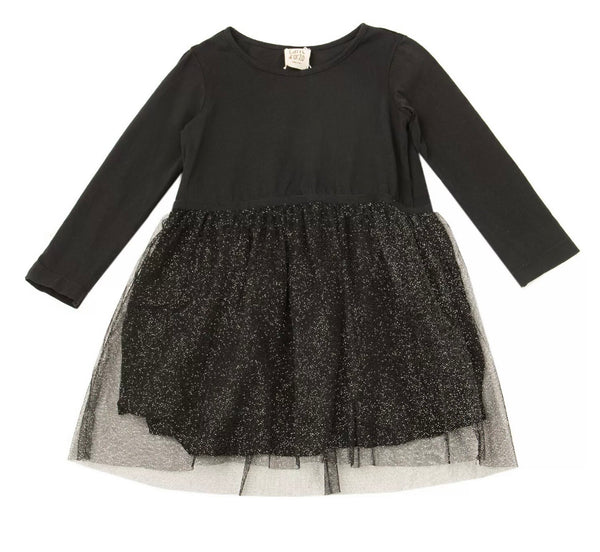 CAFFE' D'ORZO Girls Black Dress With Glitter Tull