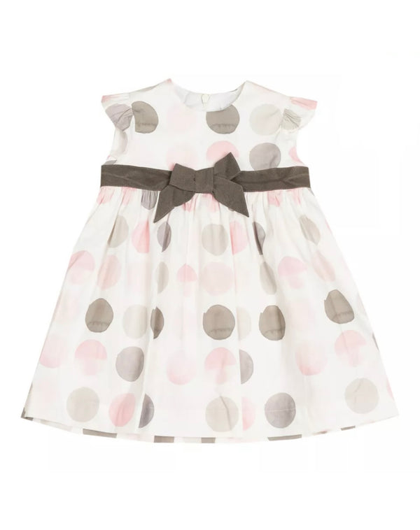 IL GUFO Baby Girl White Dress With Polka Dots Pattern & Front Bow