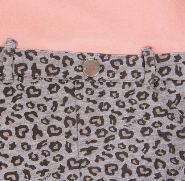 MIRTILLO Baby Girl Light Pink & Grey Dress With Leopard Pattern