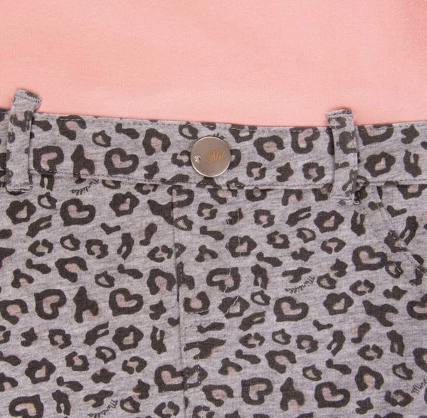 MIRTILLO Baby Girl Light Pink & Grey Dress With Leopard Pattern