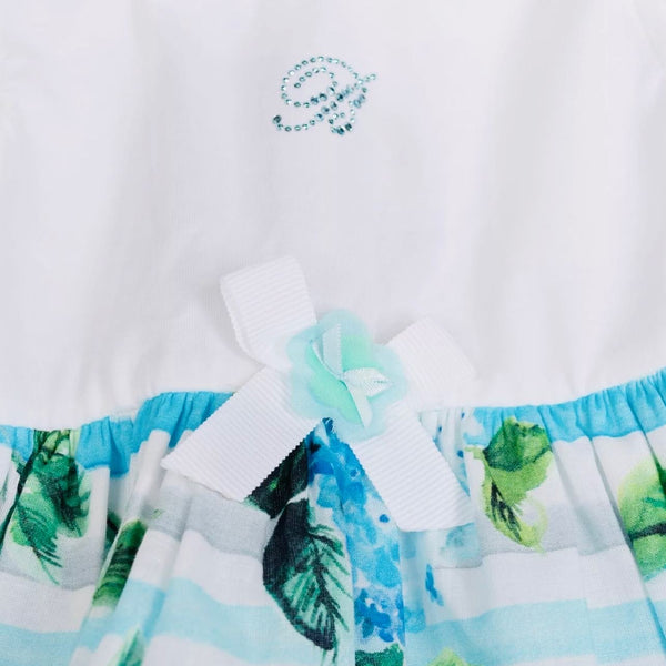 BLUMARINE BABY Girls Floral Dress With Front Rhinestoned Logo