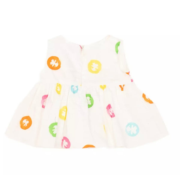 LE BEBE Baby Girl White Dress With Multicoloured Logo