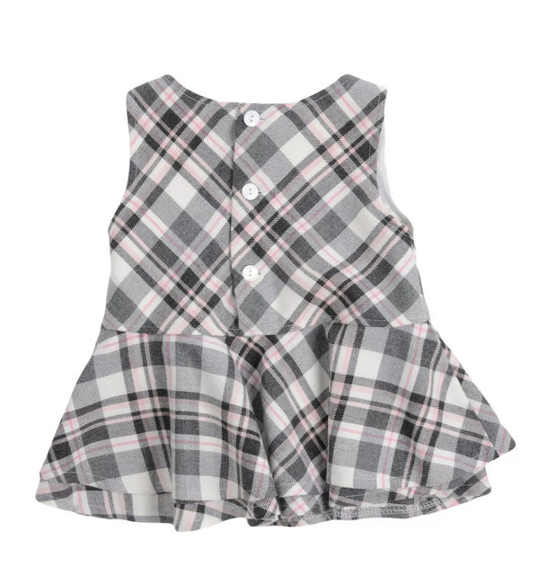 ALETTA Baby Girl Tartan Dress Grey & Pink & White