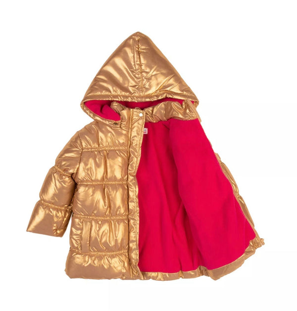 Agatha Ruiz de la Prada Girls Metallic Gold Hooded Jacket With Logo