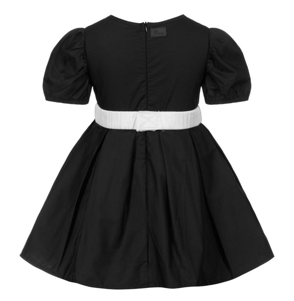 THE TINY UNIVERSE Girls Black & White Cotton Dress With Bow