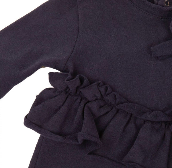 LE BEBE Baby Girl Shift Dress With Ruffle Trim And Bow With Logo