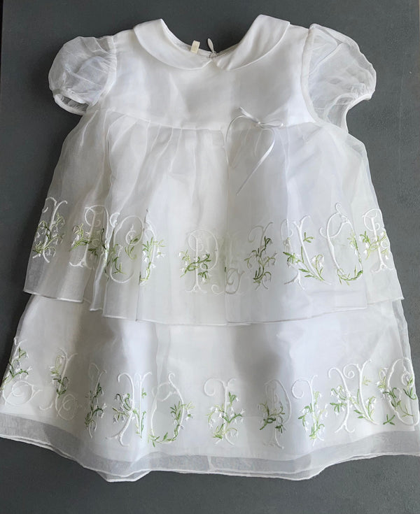 I PINCO PALLINO Girls White Floral Embroidered Logo Collared Dress