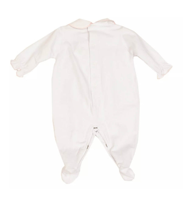 CICCINO Baby White Girl Collared Babygrow With Butterfly Details