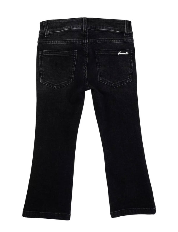 SIMONETTA Girls Black Jeans With Flowers And Logo
