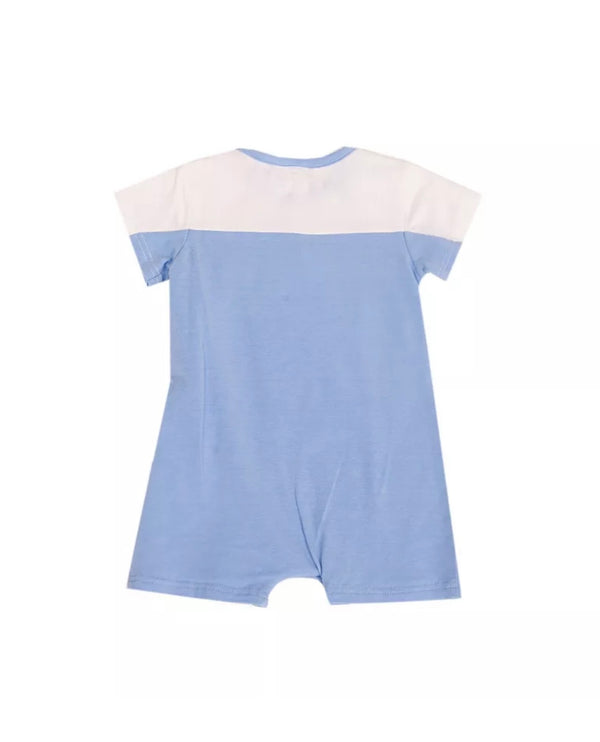 COCCODE White & Blue Baby Romper With Bear Patch