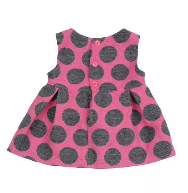 ALETTA Girls Pink Dress With Grey Polka Dots & Bow Detail
